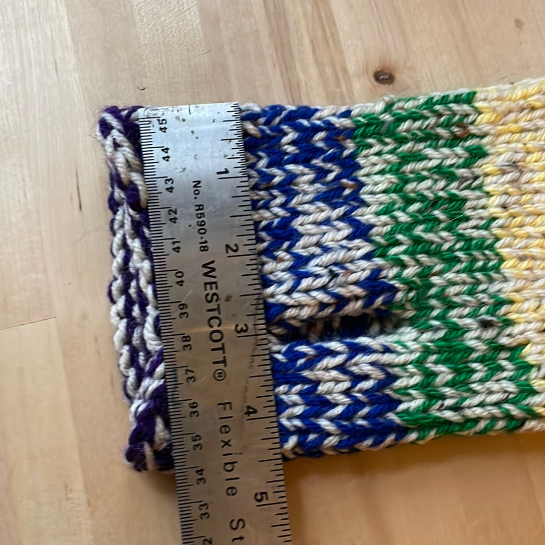 Thick Warm heathered Rainbow Striped Fingerless Gloves with no thumbs, washable acrylic yarn