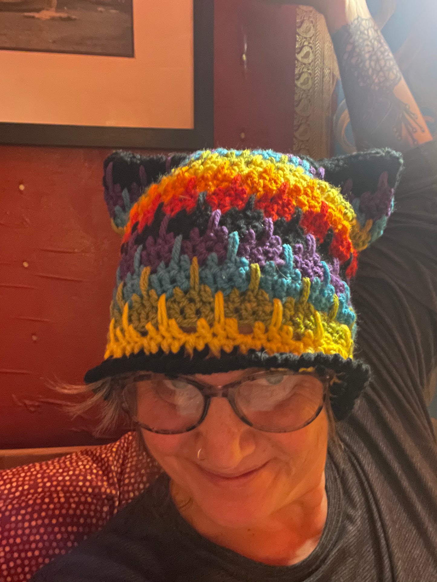 hand crocheted Cranky Kitty Beanie 🌈 hat toque
, made to order