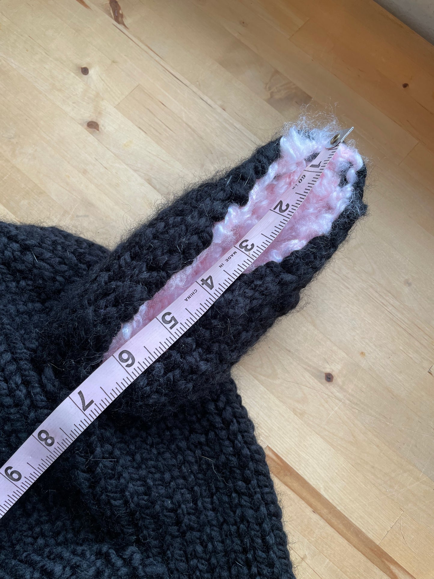 Black Bunny Ear Beanie - Knitted Ear Flap Hat with Adjustable Ties