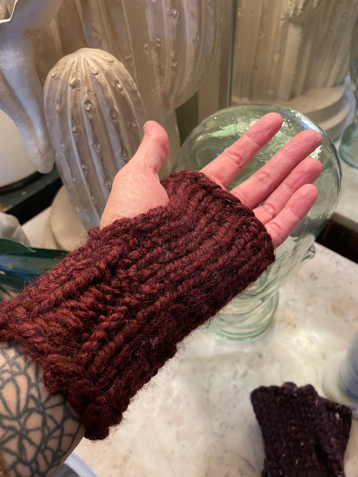 Washable wool blend fingerless gloves size small