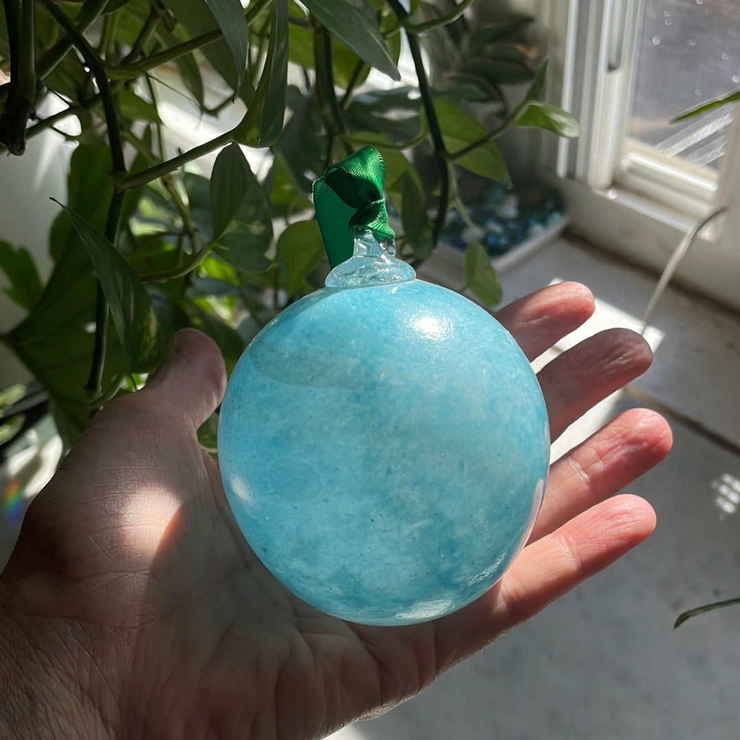 Powder blue Handblown glass holiday ornament