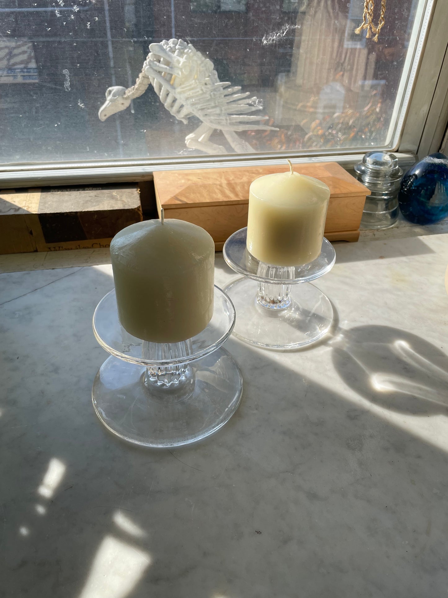 Pair of Vintage Who Dog Studios hand blown glass pillar candle risers