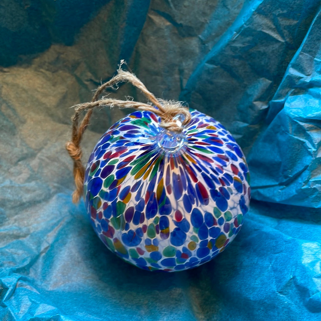 Blue speckled Hand blown glass orb ornament