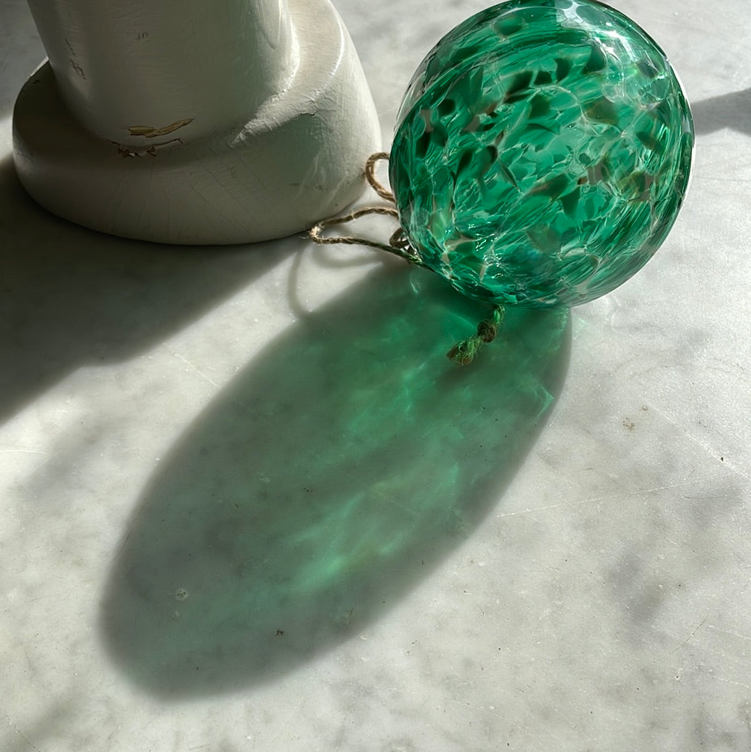 Green and white speckled Handblown glass orb ornament