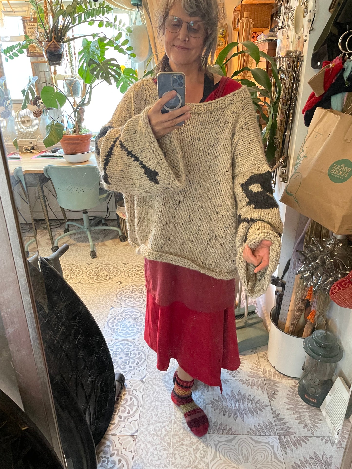 Boxy Unisex Skull Sweater — Oatmeal + Charcoal Heather 4-5XL