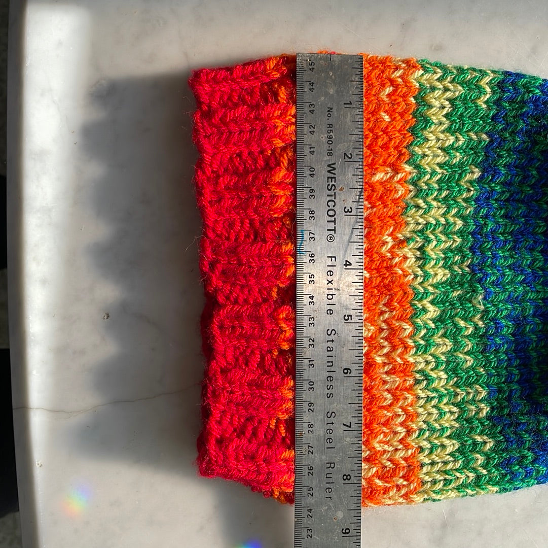 Hand knitted ombré rainbow beanie hat
