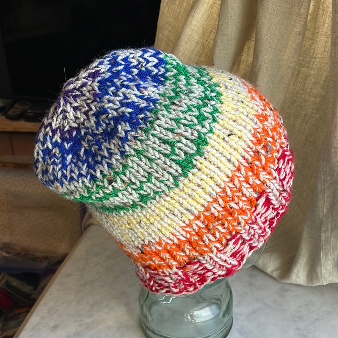 Hand knitted rainbow 🌈 striped beanie hat