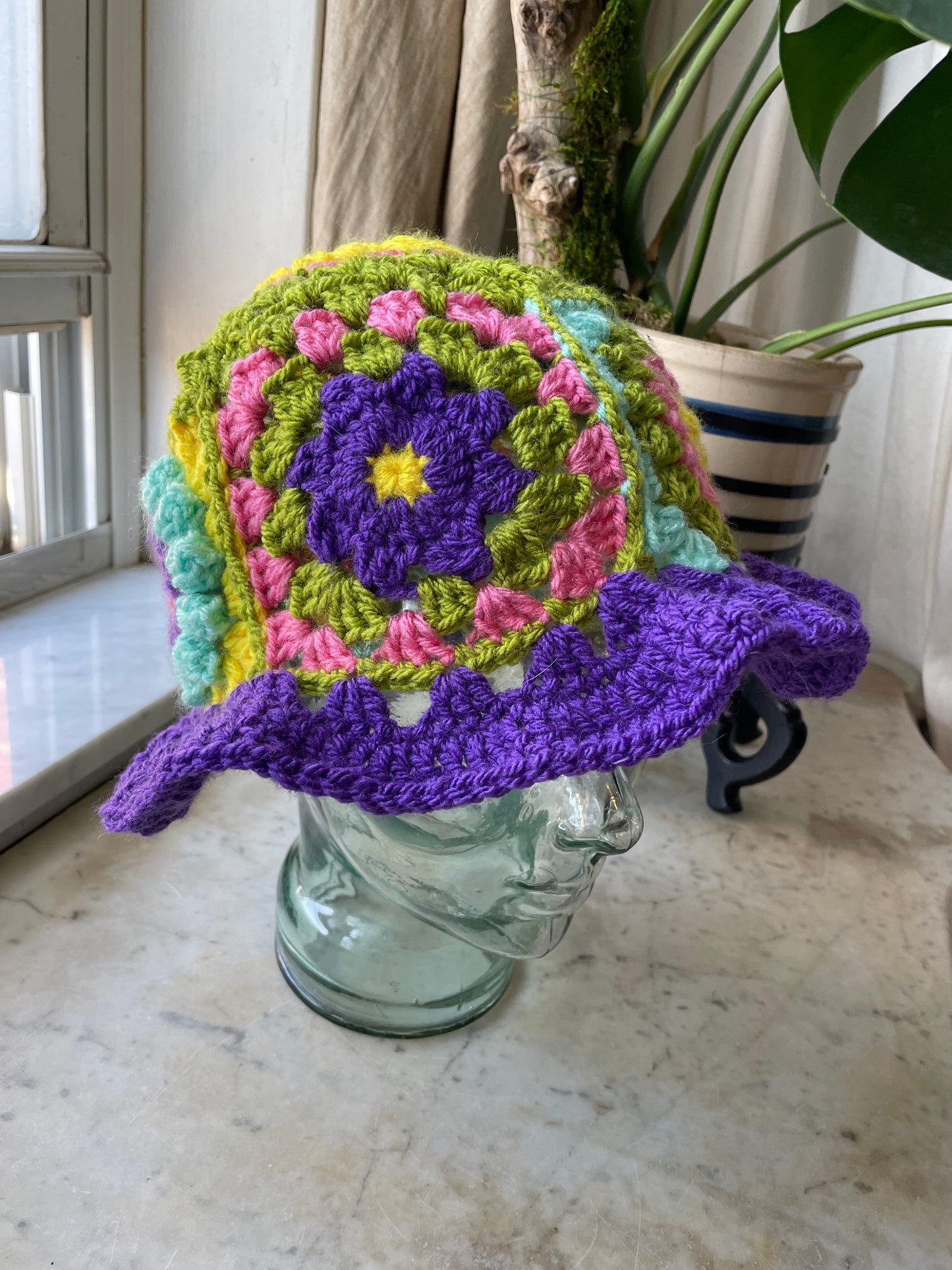 Spring Handmade Crochet Bucket Hat with Granny Square Floral Design spring