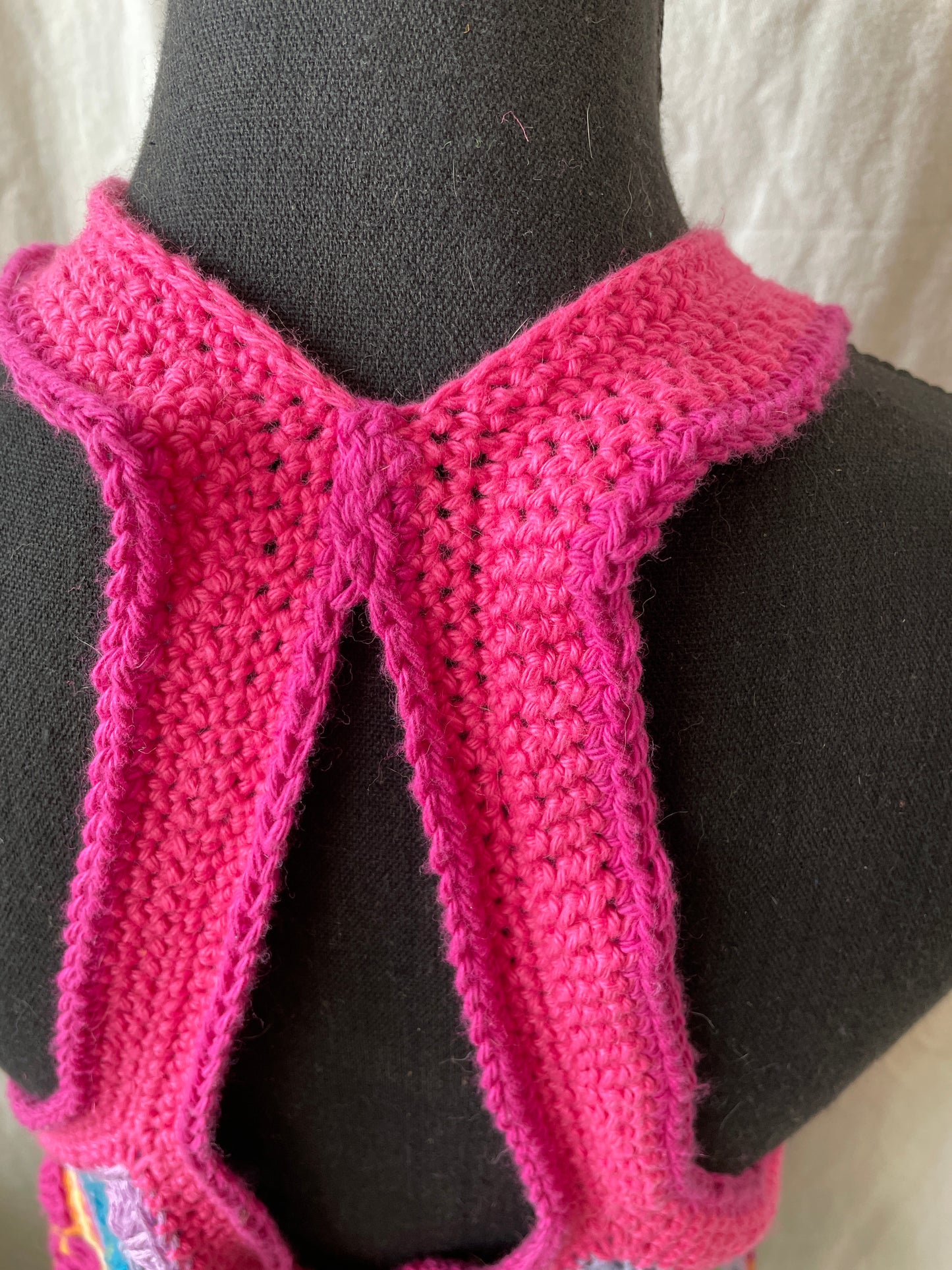 Handmade Crochet Granny Square Tank Top – Retro with a Color Pop small