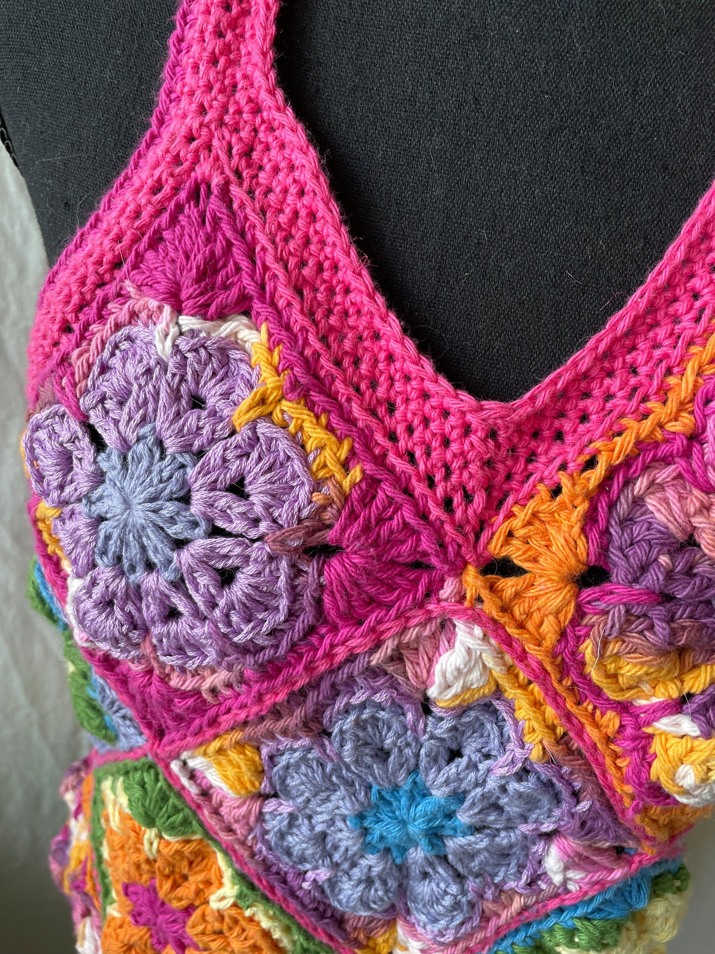 Handmade Crochet Granny Square Tank Top – Retro with a Color Pop small