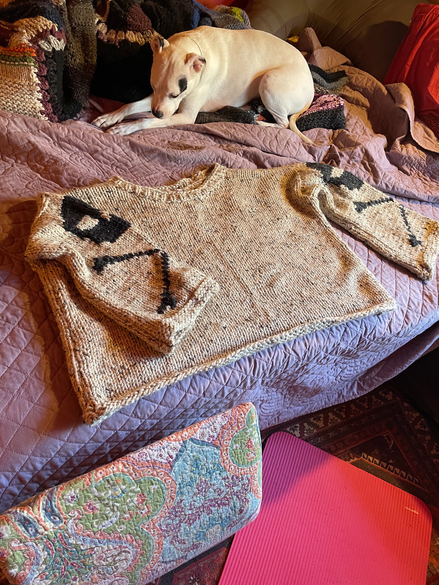 Boxy Unisex Skull Sweater — Oatmeal + Charcoal Heather 4-5XL