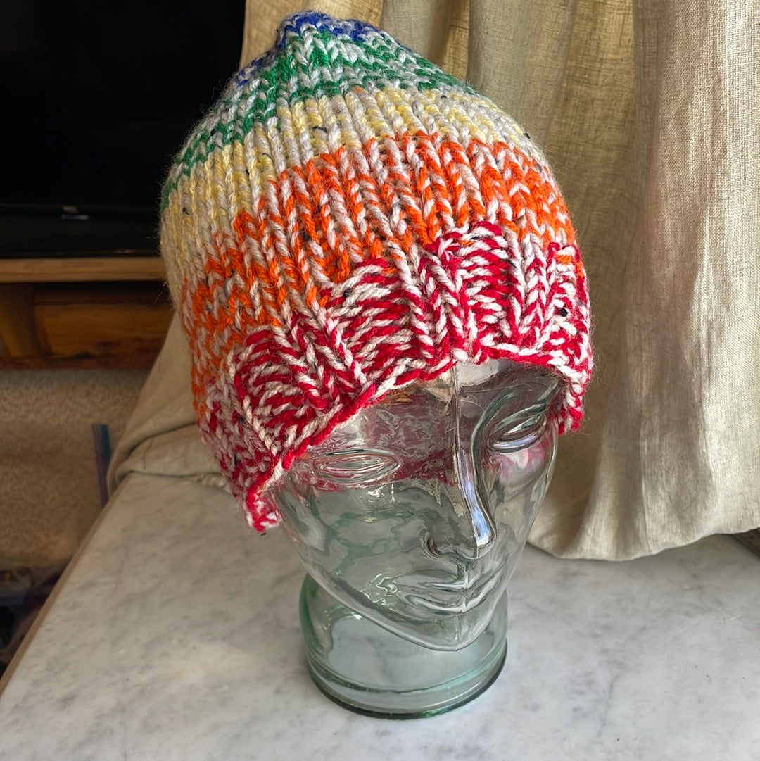 Hand knitted rainbow 🌈 striped beanie hat
