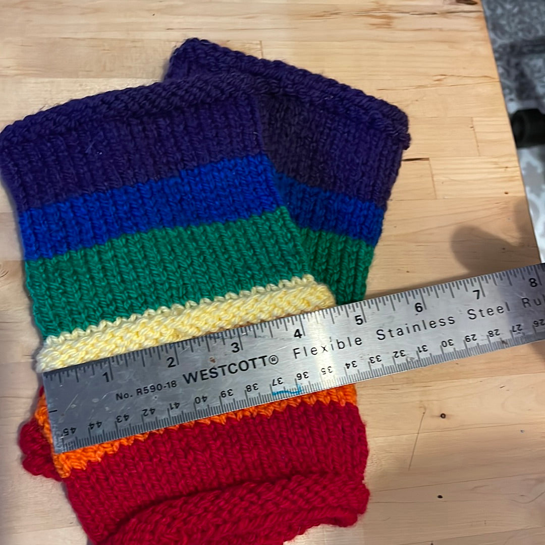 Warm Rainbow Striped Fingerless Gloves with no thumbs, washable acrylic yarn