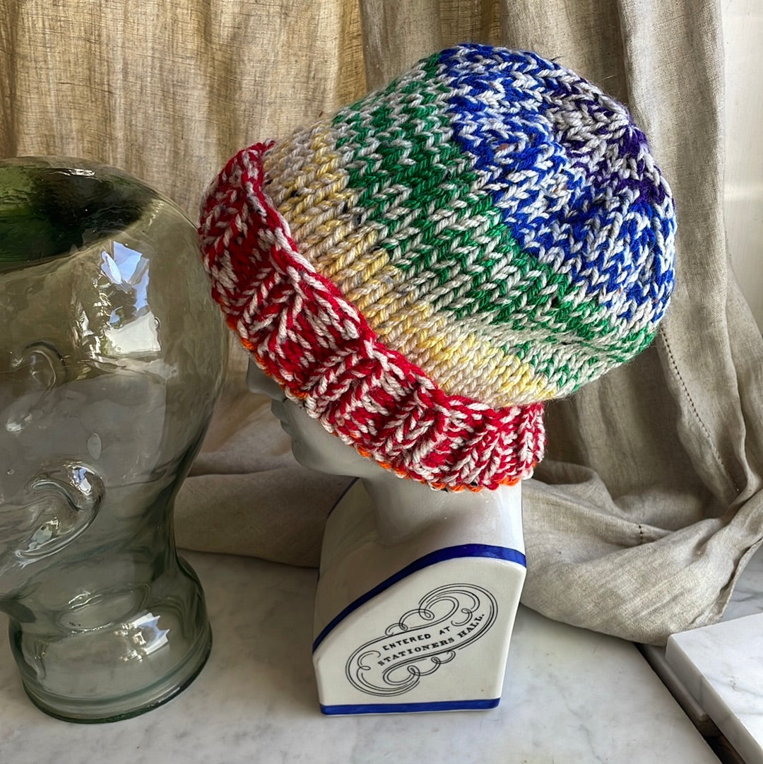 Hand knitted rainbow 🌈 striped beanie hat