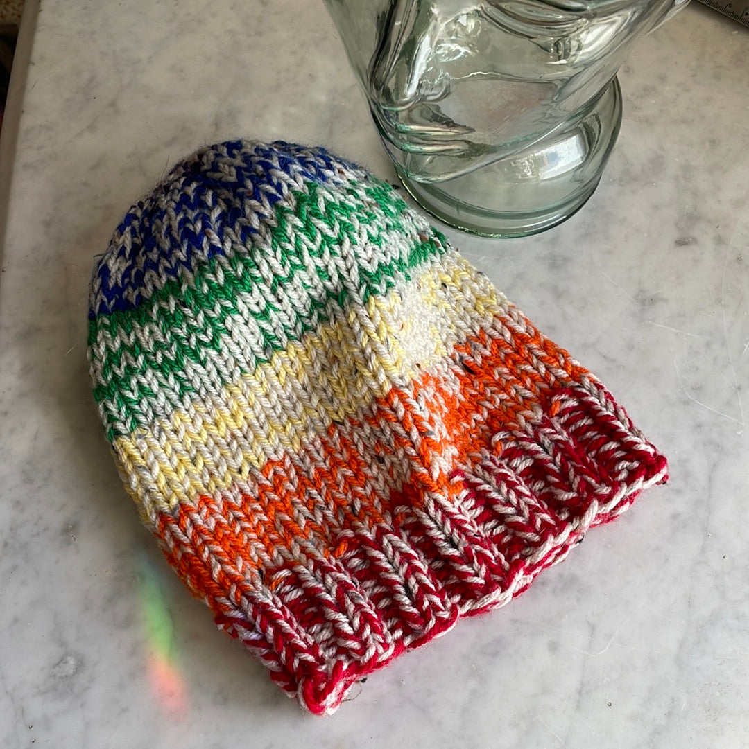 Hand knitted rainbow 🌈 striped beanie hat