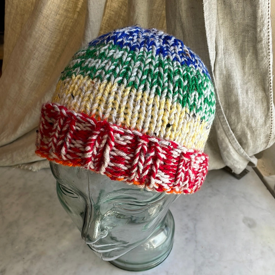 Hand knitted rainbow 🌈 striped beanie hat