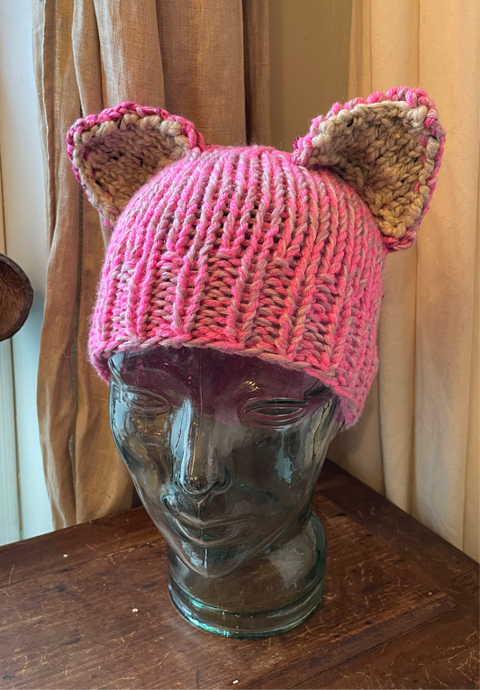 Hand-Knitted Pink Pussy hat with Cat Ears – Small Adult/Teen