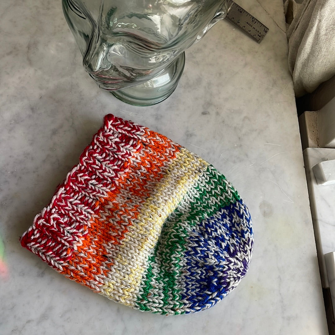 Hand knitted rainbow 🌈 striped beanie hat