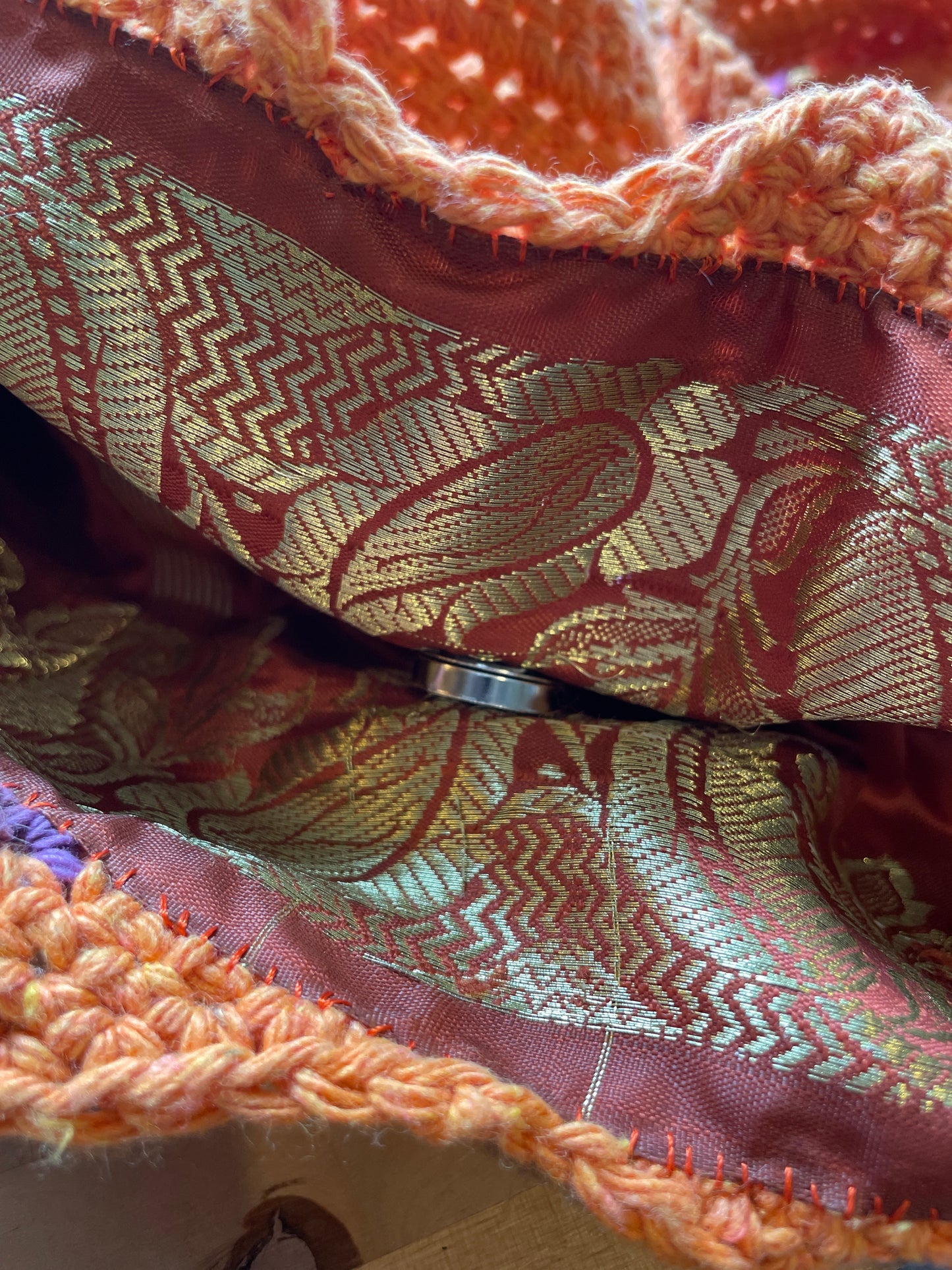 🧡🌺🌸🌻🧡Handmade Crochet Granny Square Tote – Retro Lined Shoulder Bag (One of a Kind)