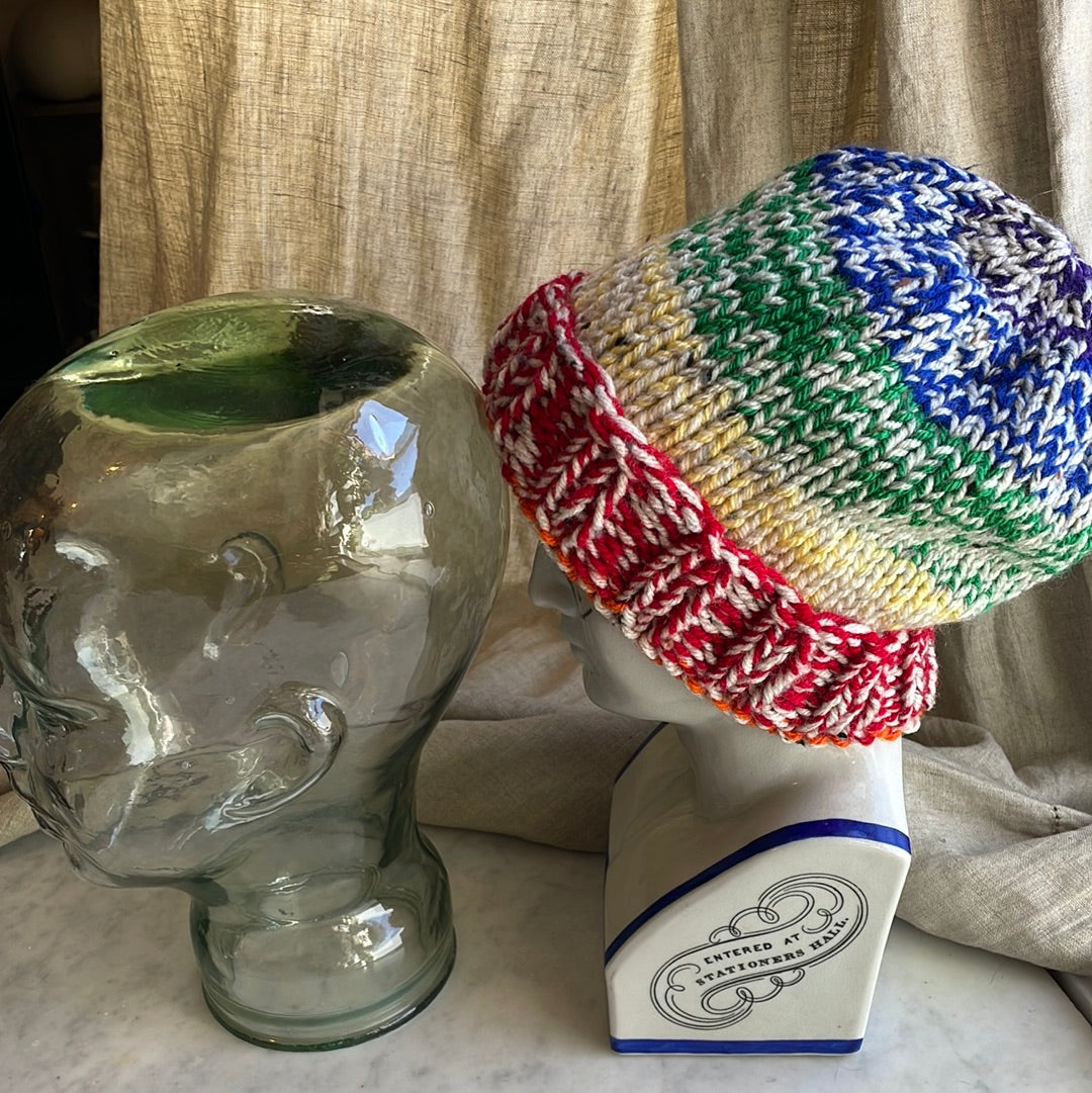 Hand knitted rainbow 🌈 striped beanie hat