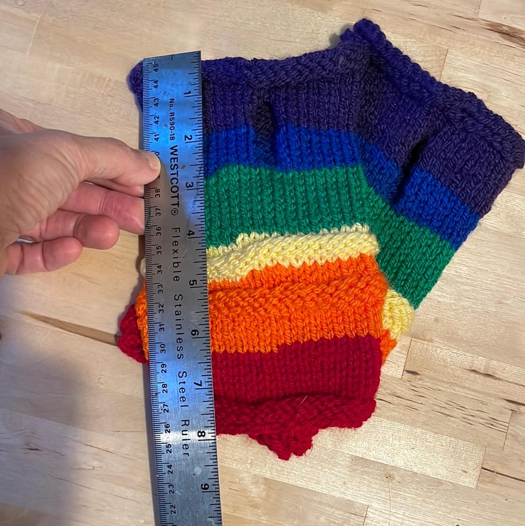 Warm Rainbow Striped Fingerless Gloves with no thumbs, washable acrylic yarn