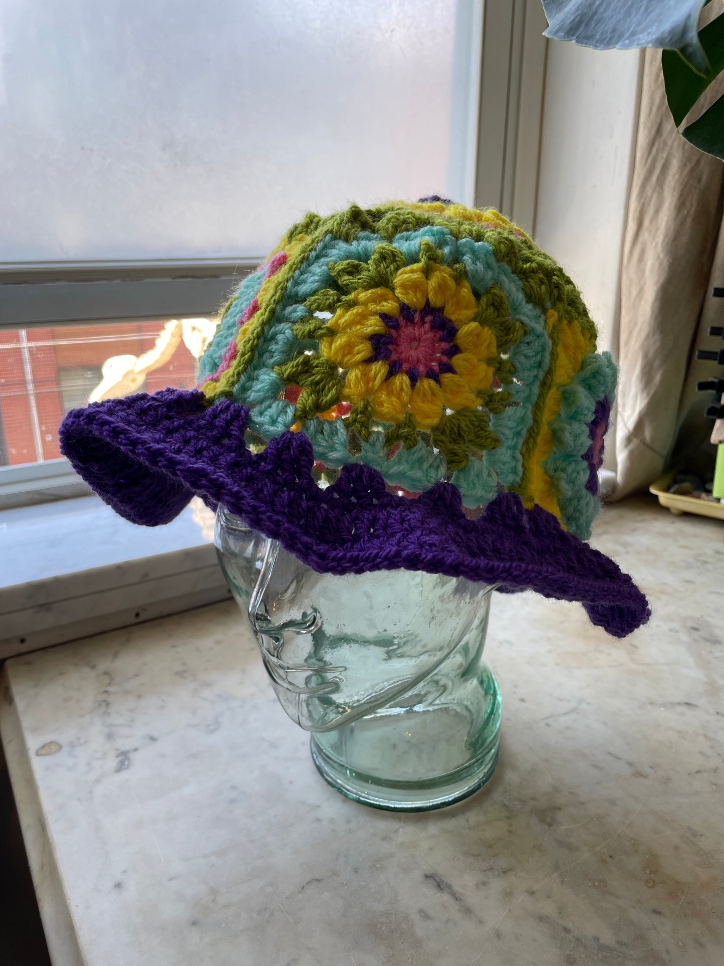 Spring Handmade Crochet Bucket Hat with Granny Square Floral Design spring
