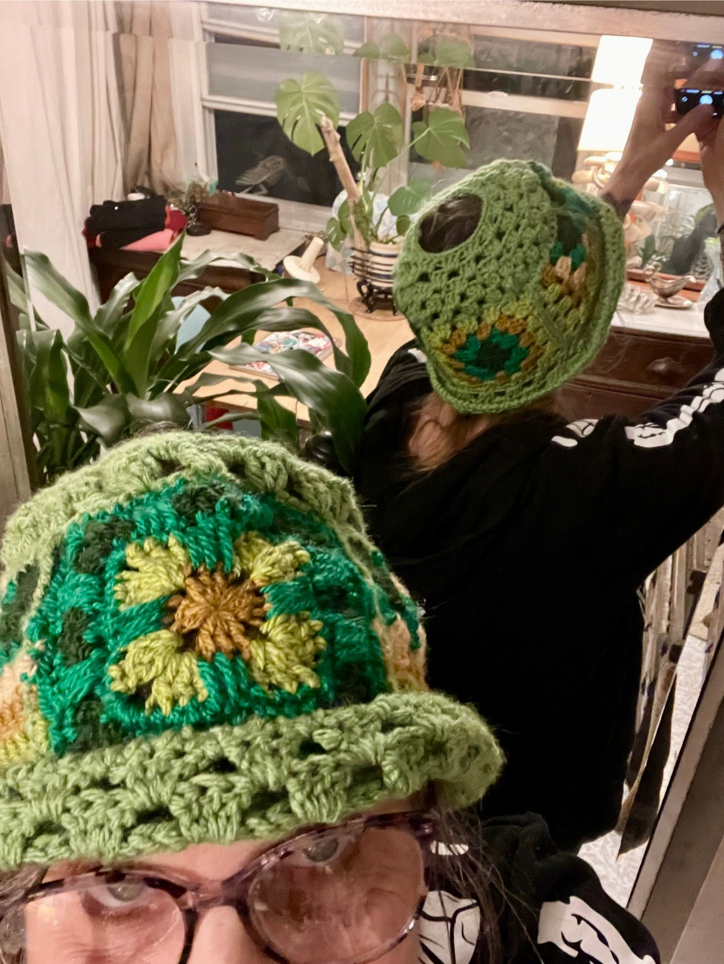Green Spring Handmade Crochet Bucket Hat with Granny Square Floral Design