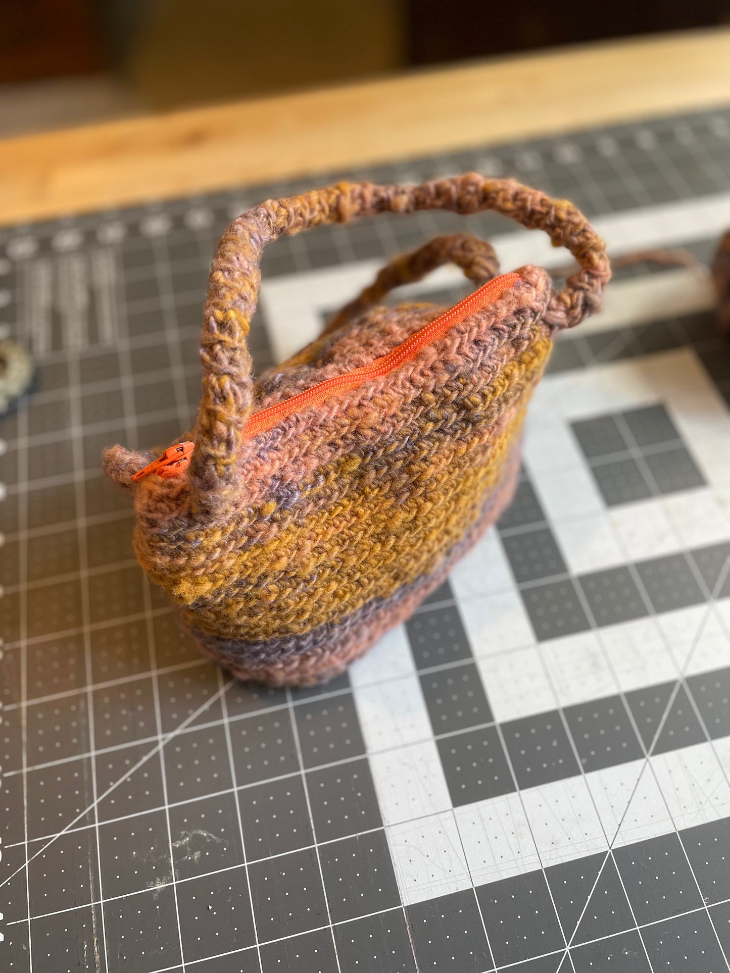 The Sunset Boho Crochet Purse - Handmade Wool Top Handle with Lining - Artisanal Gift for Her, Unique Women's Accessory
