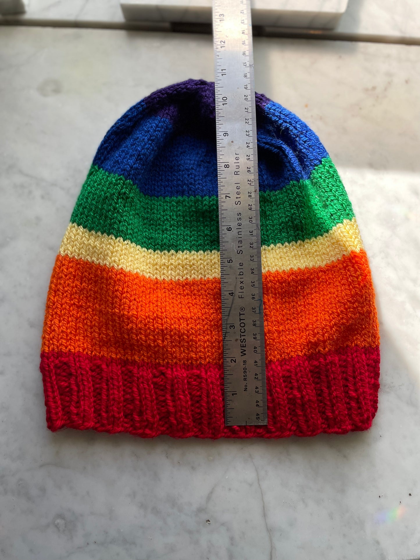 Hand knitted Rainbow 🌈 Light weight XL slouchy Beanie