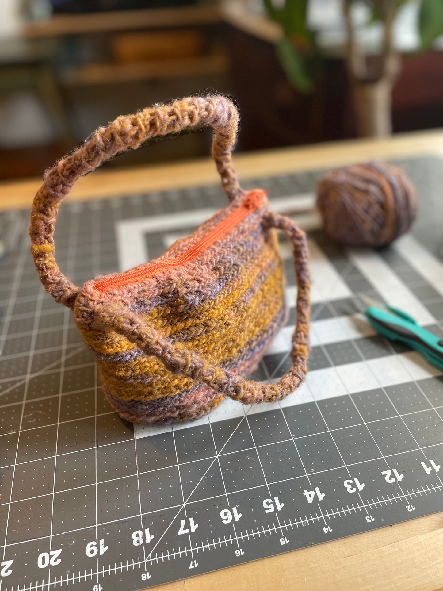 The Sunset Boho Crochet Purse - Handmade Wool Top Handle with Lining - Artisanal Gift for Her, Unique Women's Accessory
