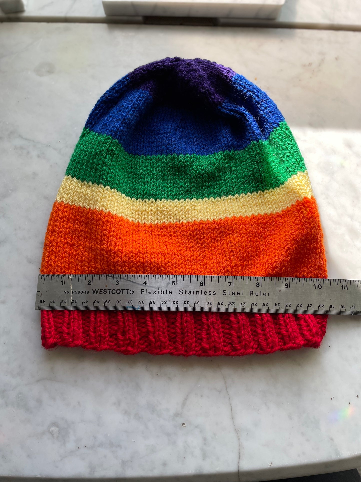 Hand knitted Rainbow 🌈 Light weight XL slouchy Beanie