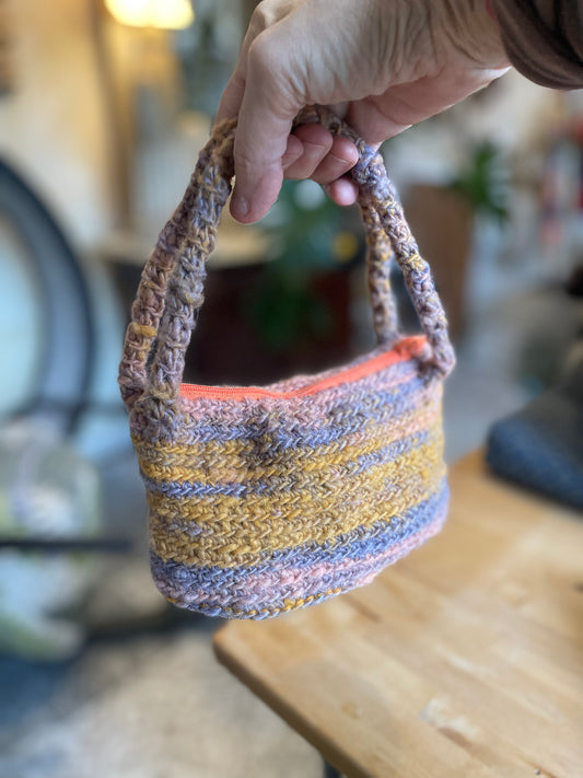 The Sunset Boho Crochet Purse - Handmade Wool Top Handle with Lining - Artisanal Gift for Her, Unique Women's Accessory
