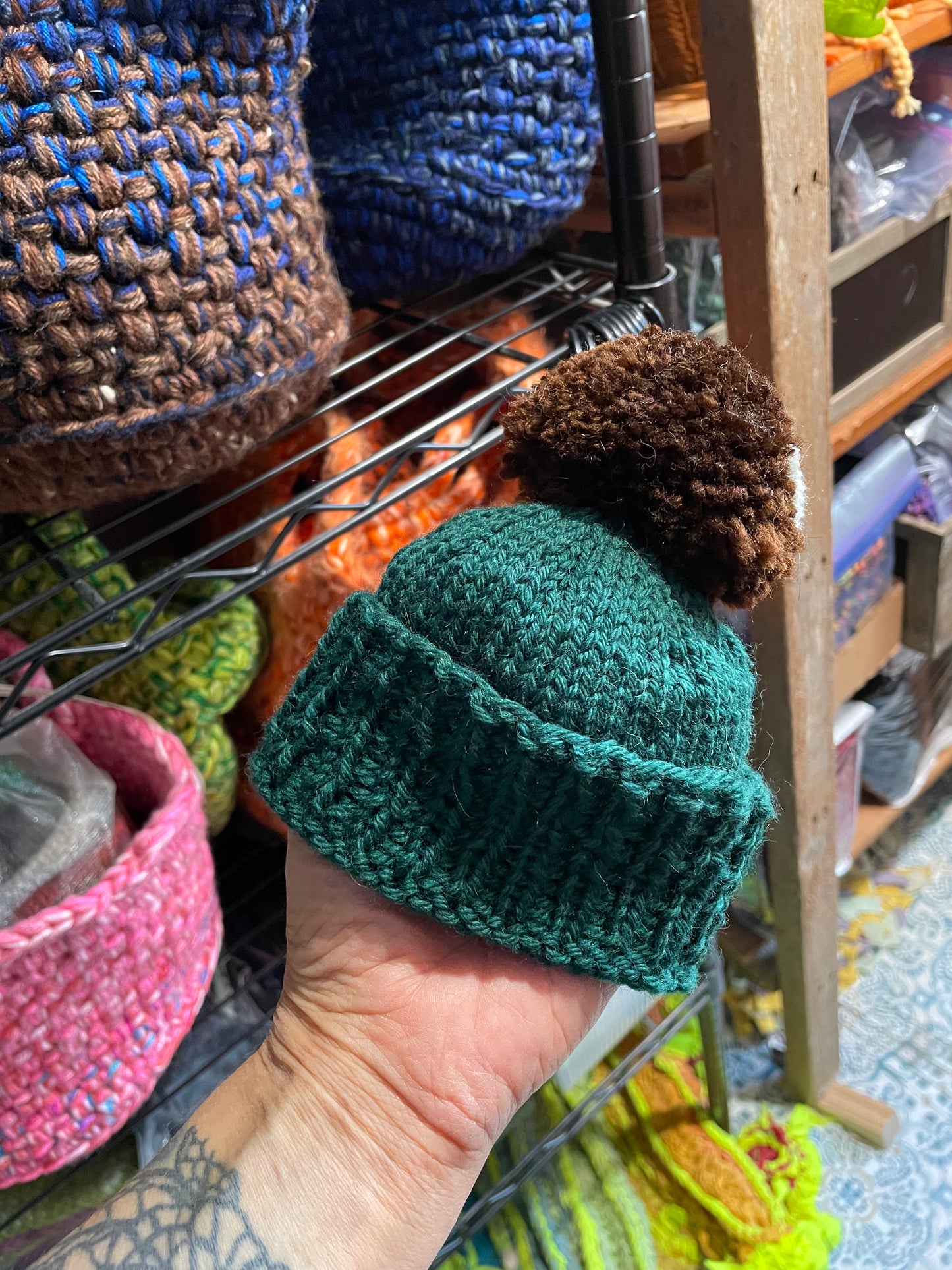 New born baby football 🏈 fans! Hand knit beanie hat with removable 🏈 pom pom