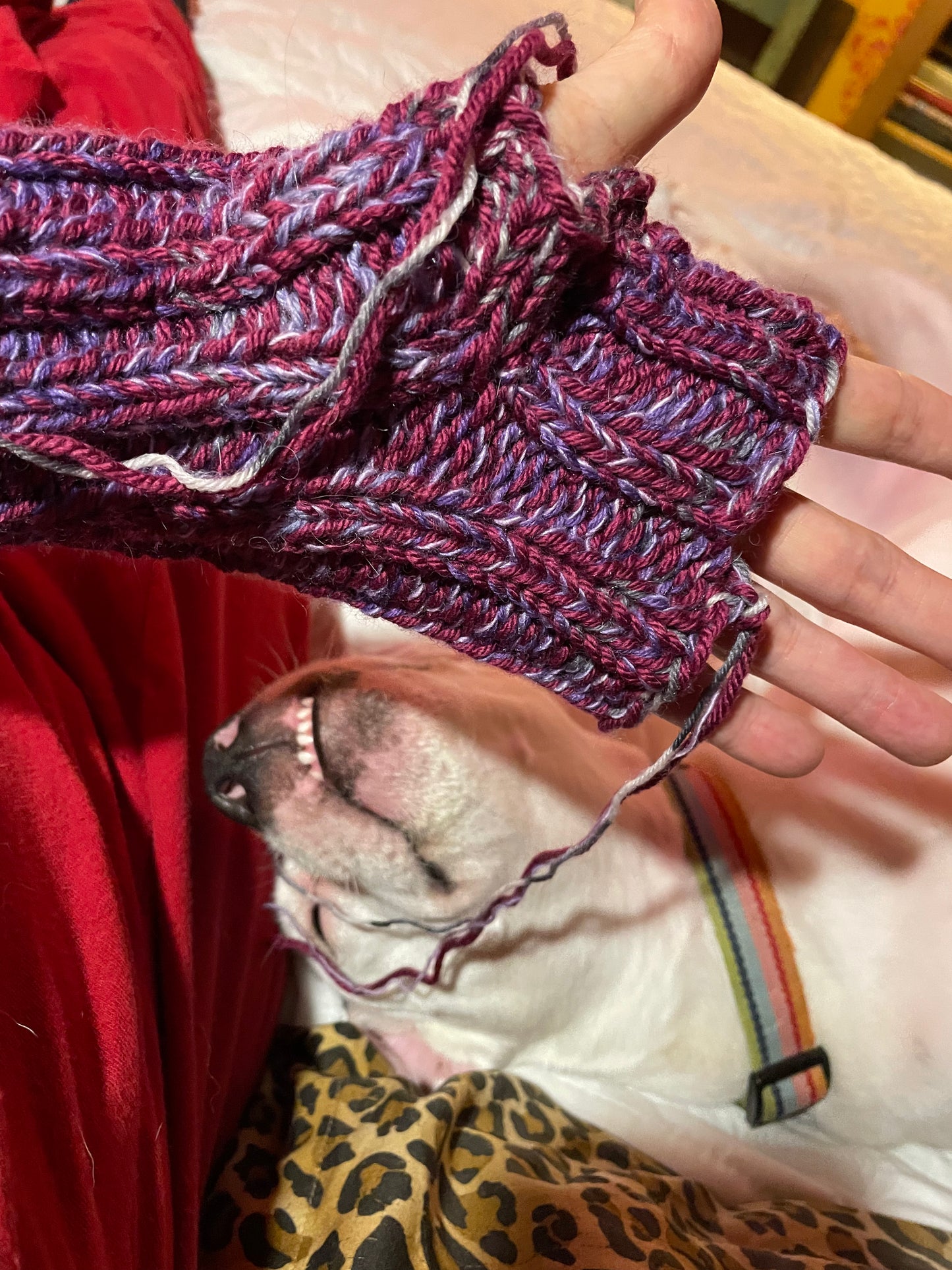 Marled Grape Fingerless Gloves ribbed hand knitted sz md/lg  thick cozy wool