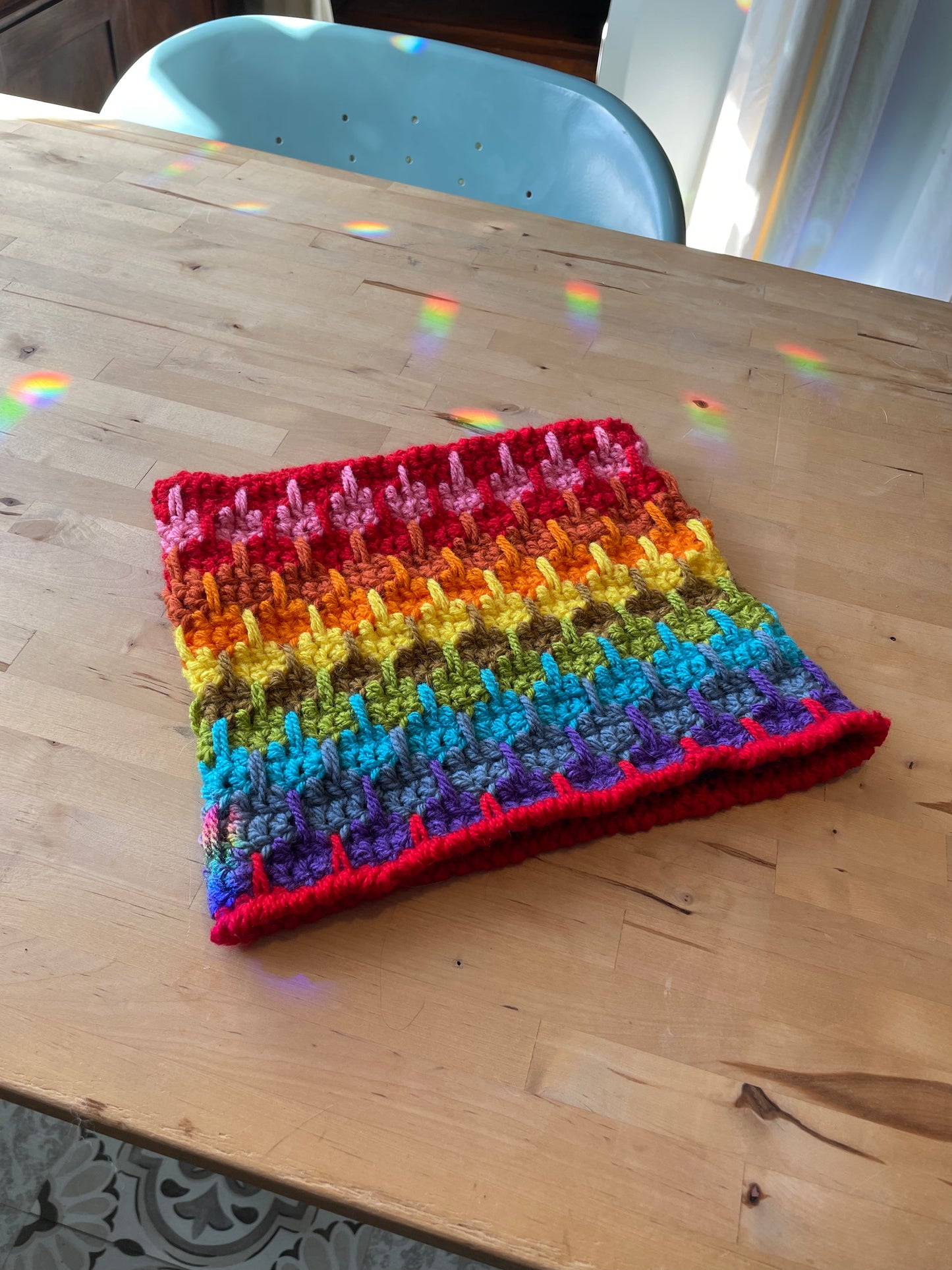 Rainbow Red  hand crocheted Cranky Kitty Beanie 🌈 hat toque