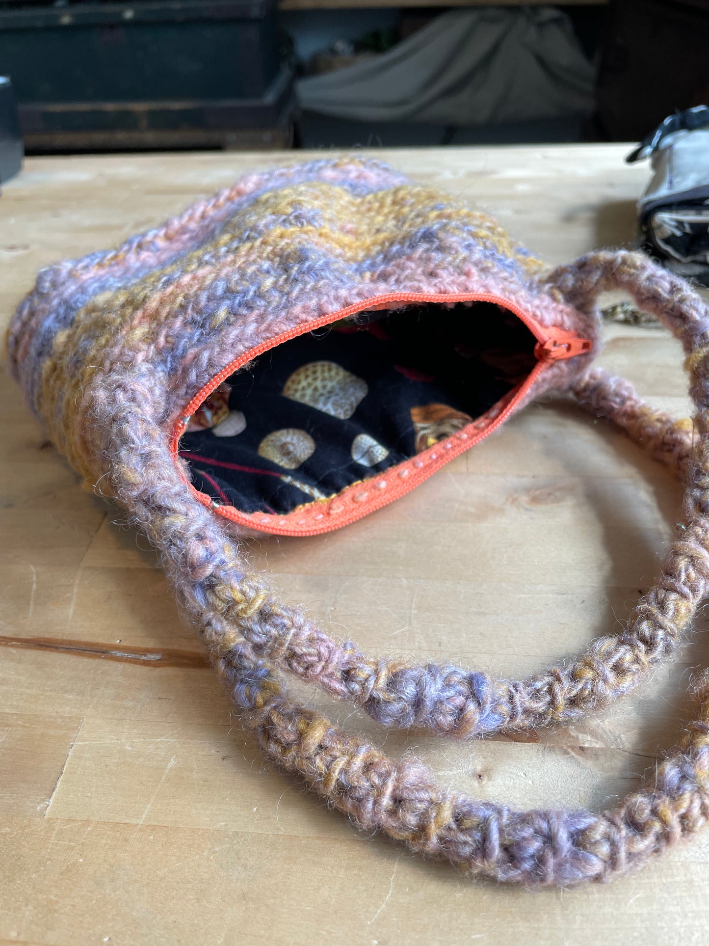 The Sunset Boho Crochet Purse - Handmade Wool Top Handle with Lining - Artisanal Gift for Her, Unique Women's Accessory