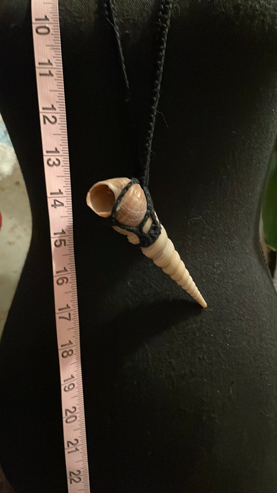 Hand-Crocheted Black Cotton Wrapped Shell Necklace – Natural Boho Jewelry