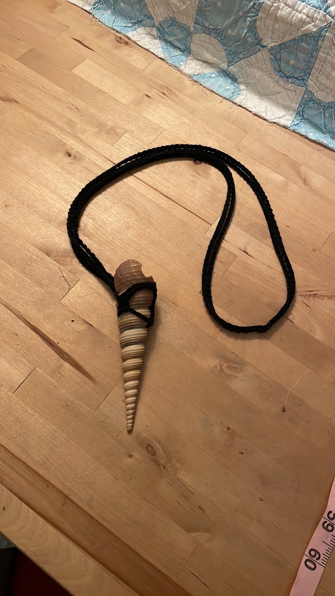 Hand-Crocheted Black Cotton Wrapped Shell Necklace – Natural Boho Jewelry