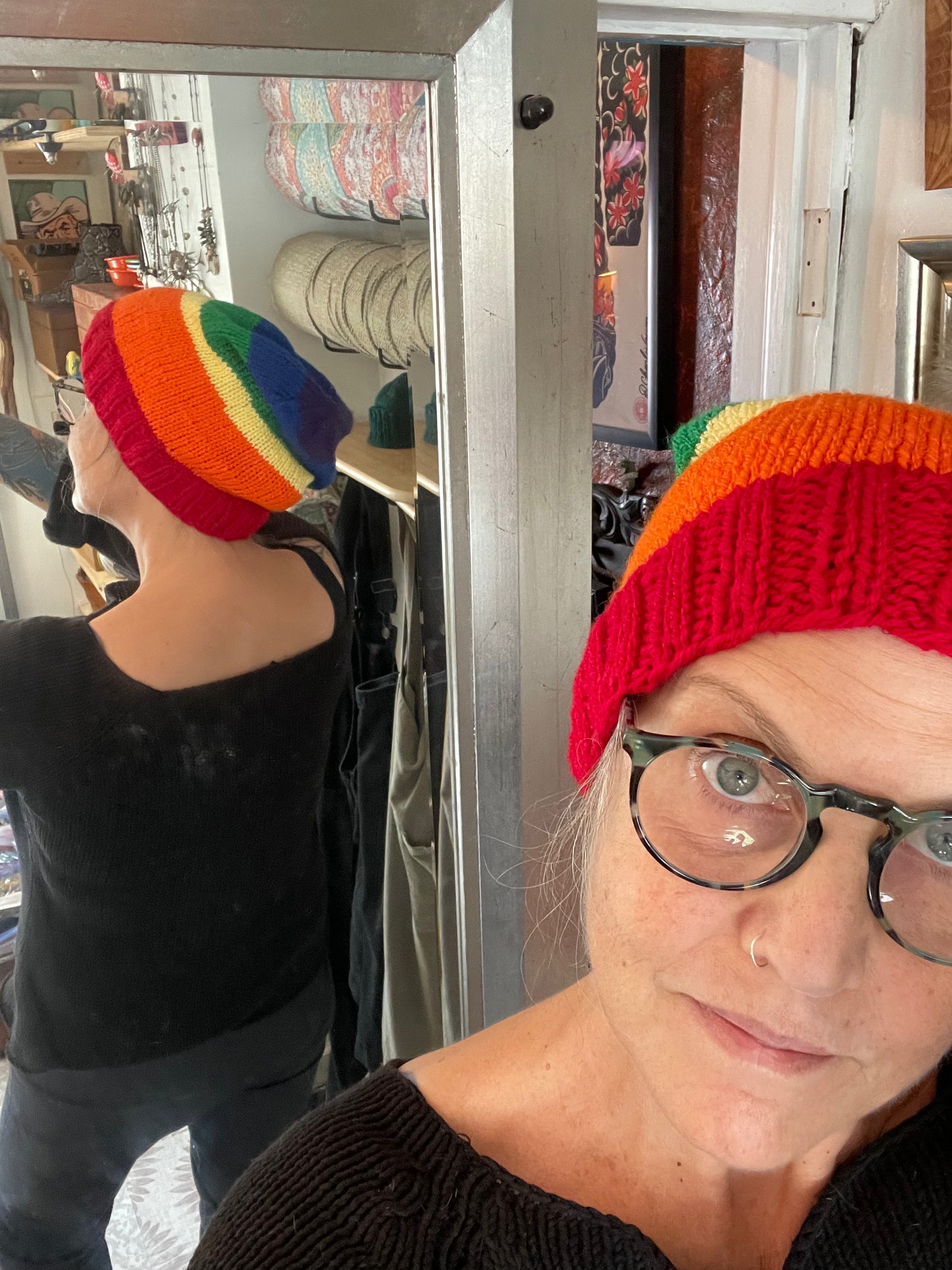 Hand knitted Rainbow 🌈 Light weight XL slouchy Beanie