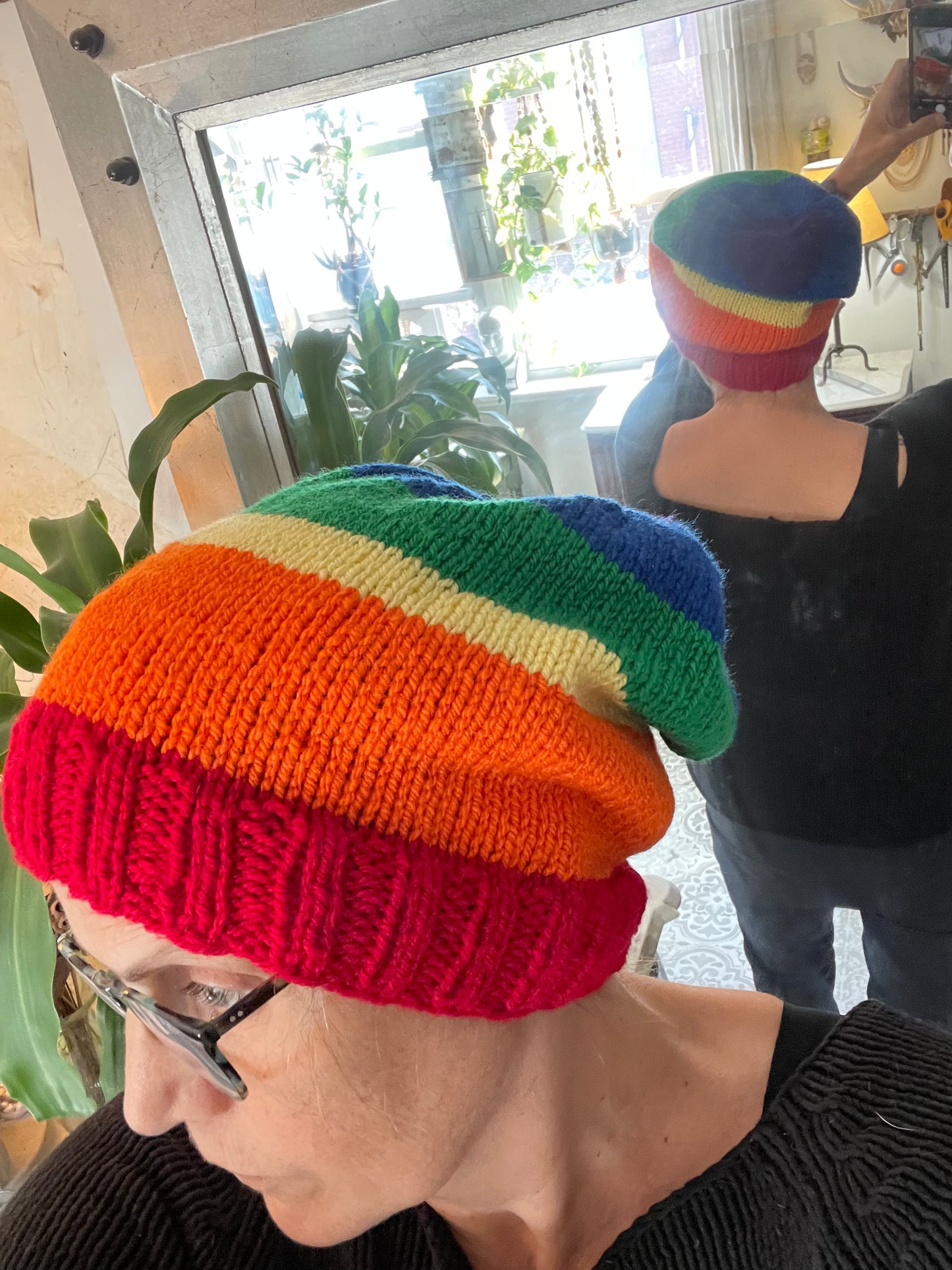 Hand knitted Rainbow 🌈 Light weight XL slouchy Beanie