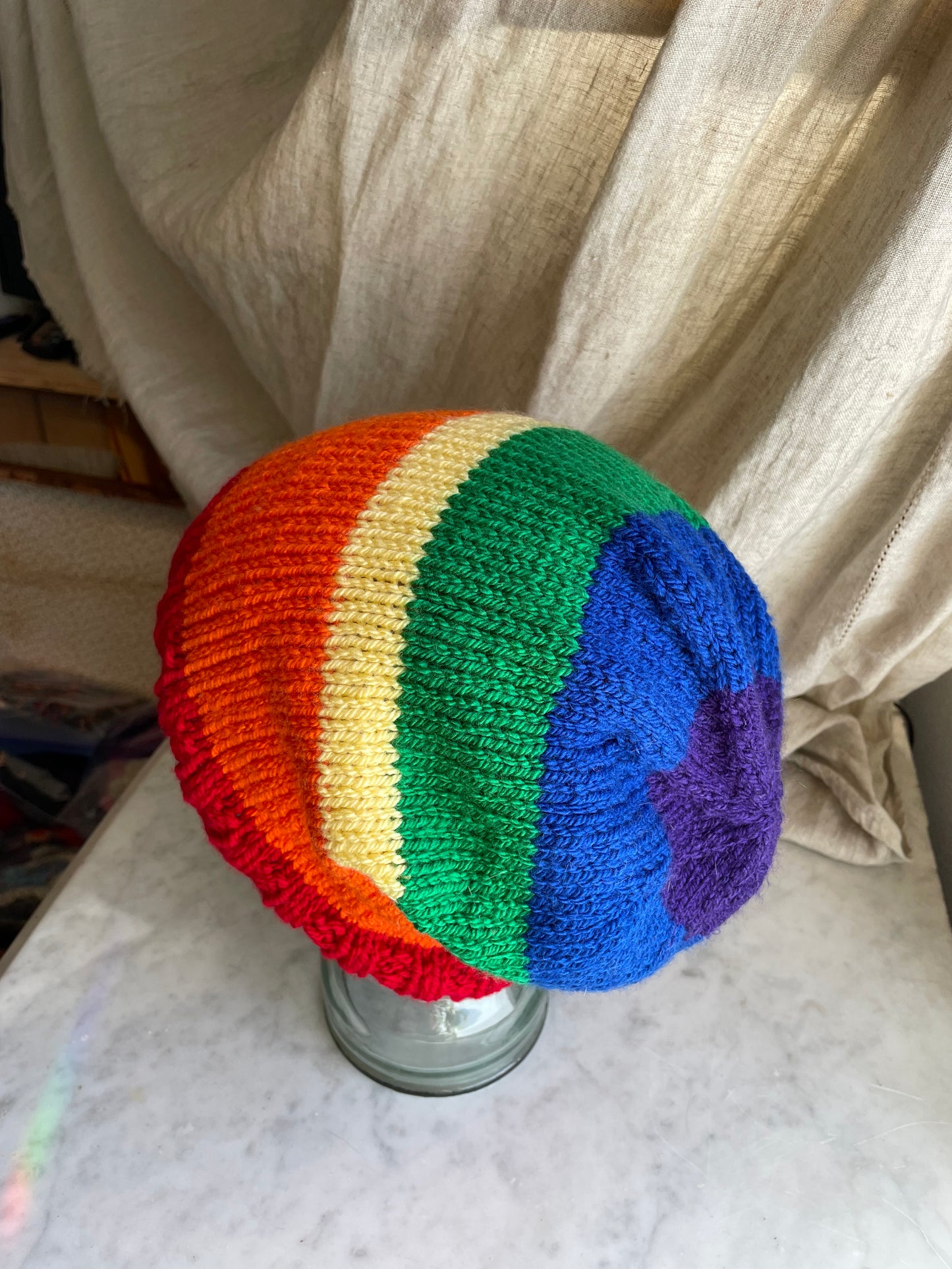 Hand knitted Rainbow 🌈 Light weight XL slouchy Beanie