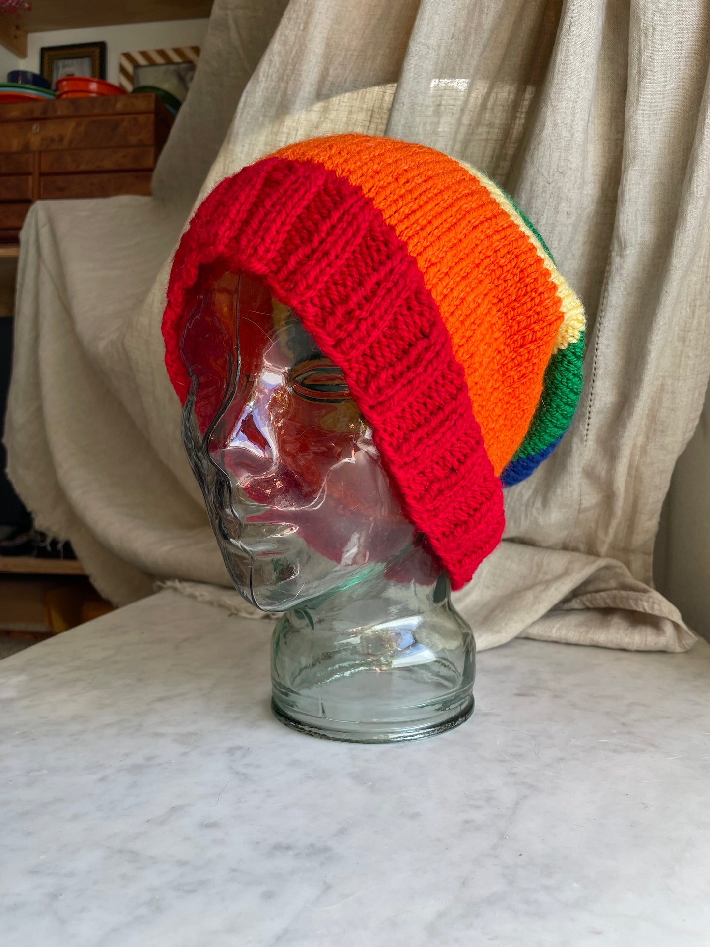 Hand knitted Rainbow 🌈 Light weight XL slouchy Beanie