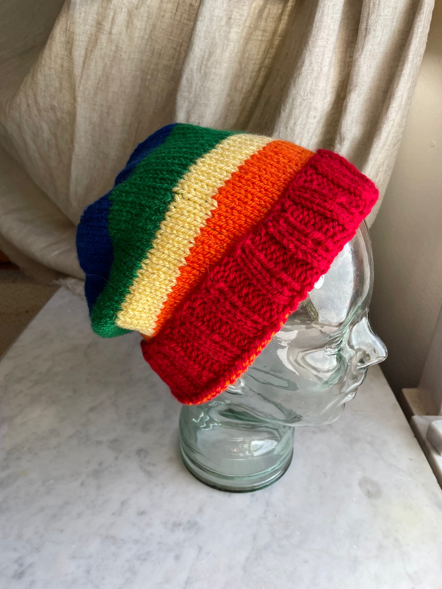Hand knitted Rainbow 🌈 Light weight XL slouchy Beanie