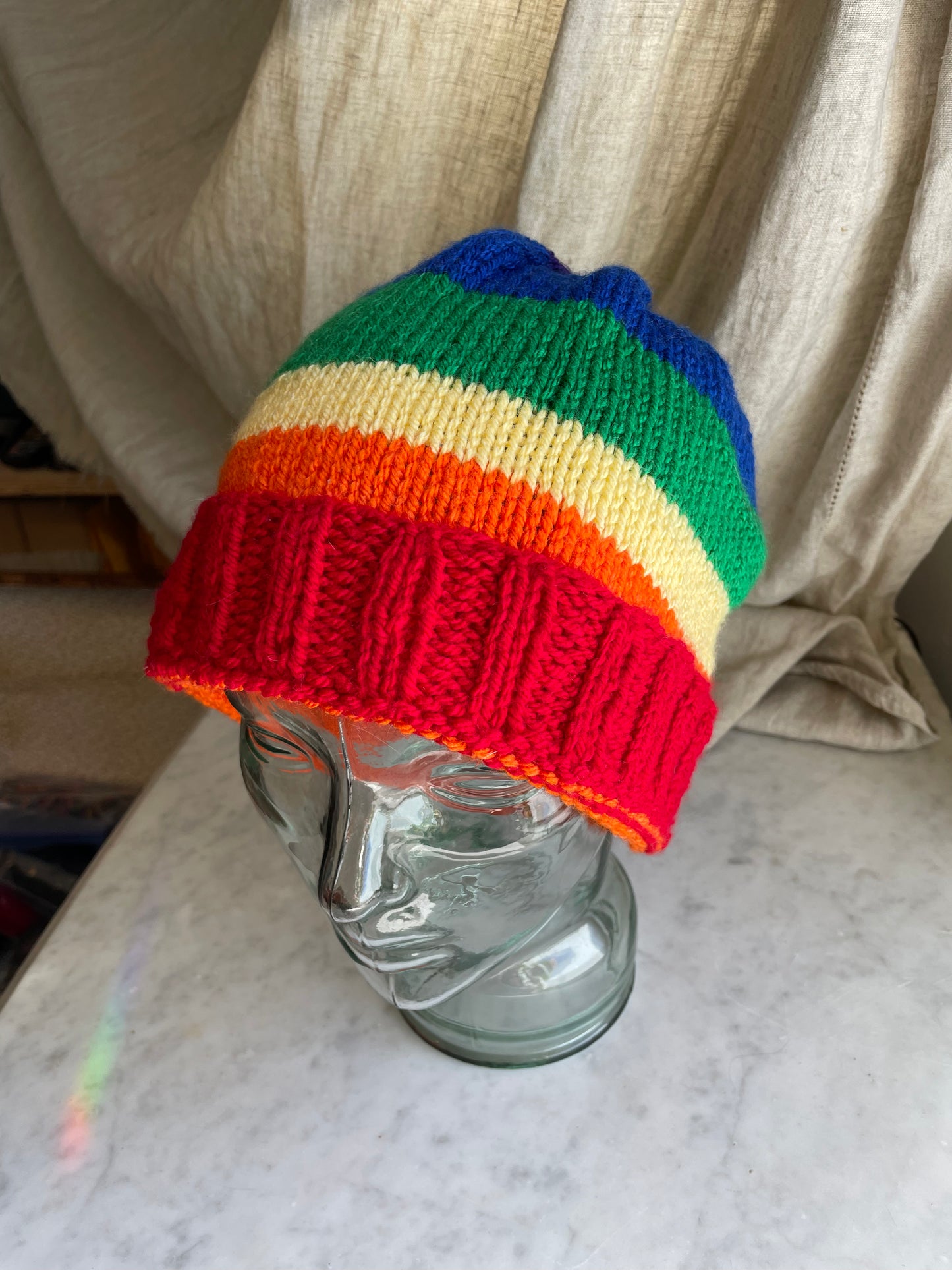 Hand knitted Rainbow 🌈 Light weight XL slouchy Beanie