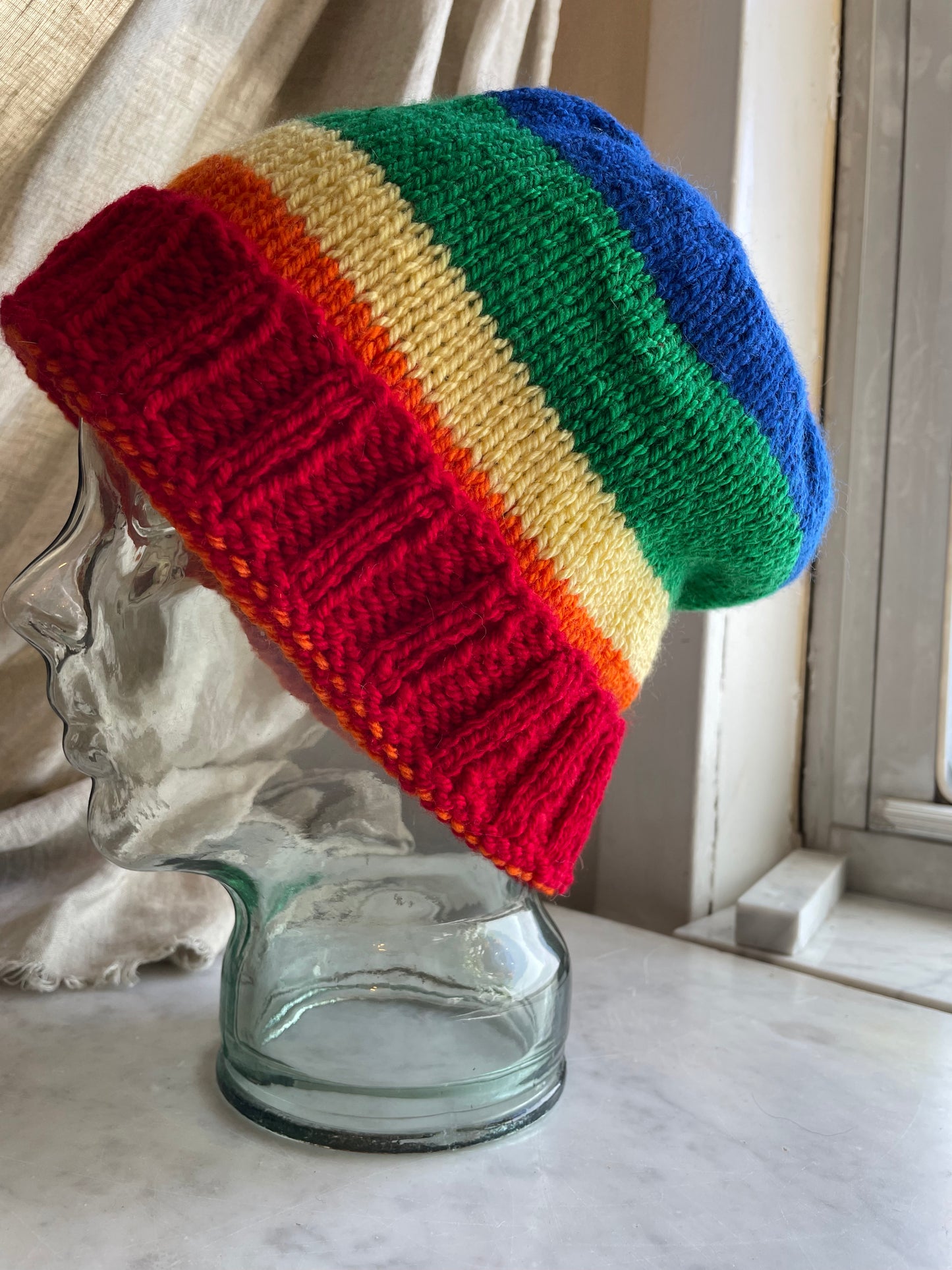 Hand knitted Rainbow 🌈 Light weight XL slouchy Beanie