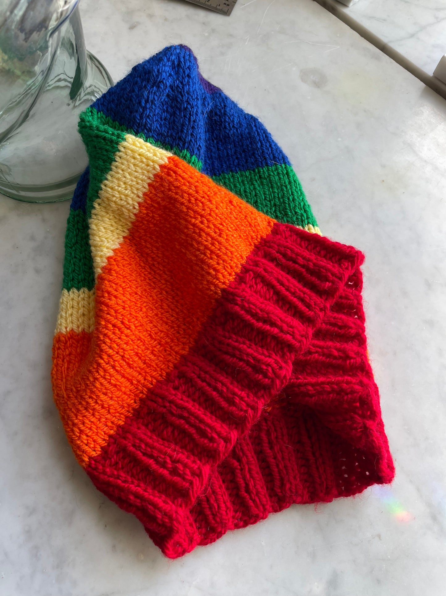 Hand knitted Rainbow 🌈 Light weight XL slouchy Beanie