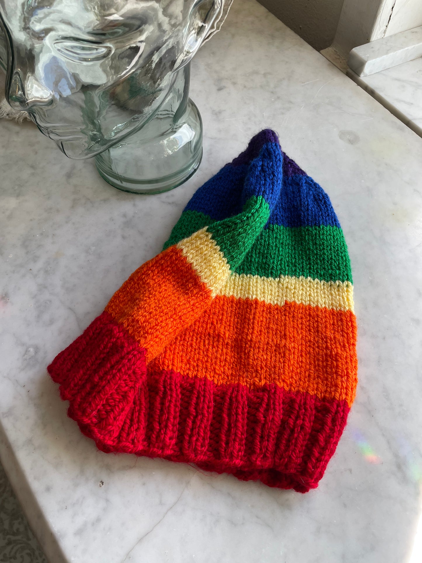 Hand knitted Rainbow 🌈 Light weight XL slouchy Beanie