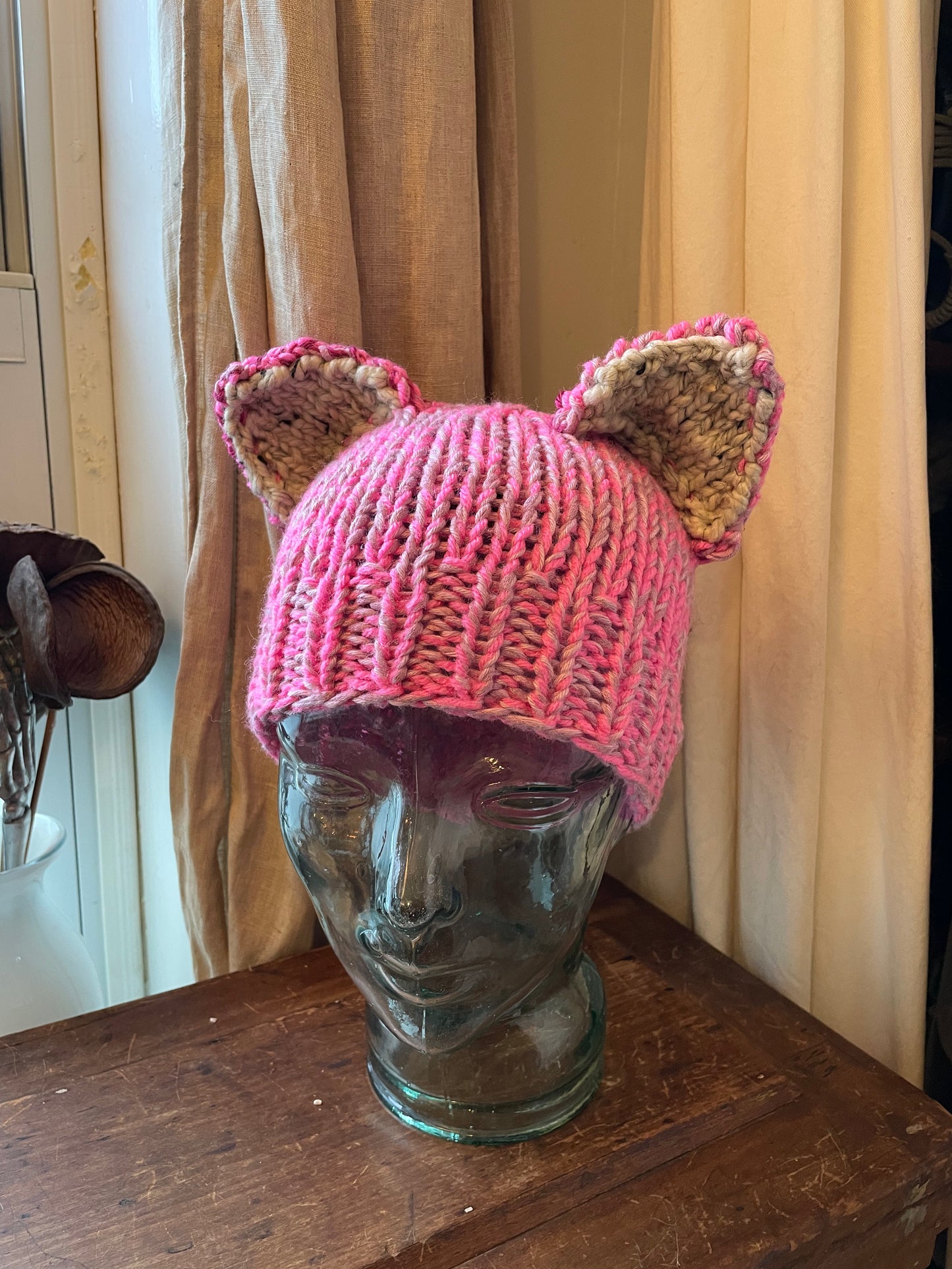 Hand-Knitted Pink Pussy hat with Cat Ears – Small Adult/Teen