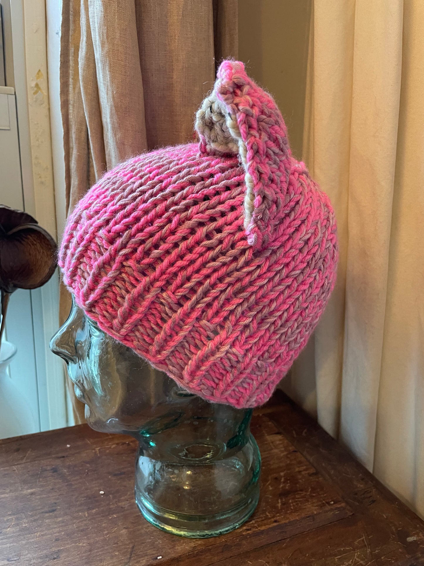 Hand-Knitted Pink Pussy hat with Cat Ears – Small Adult/Teen