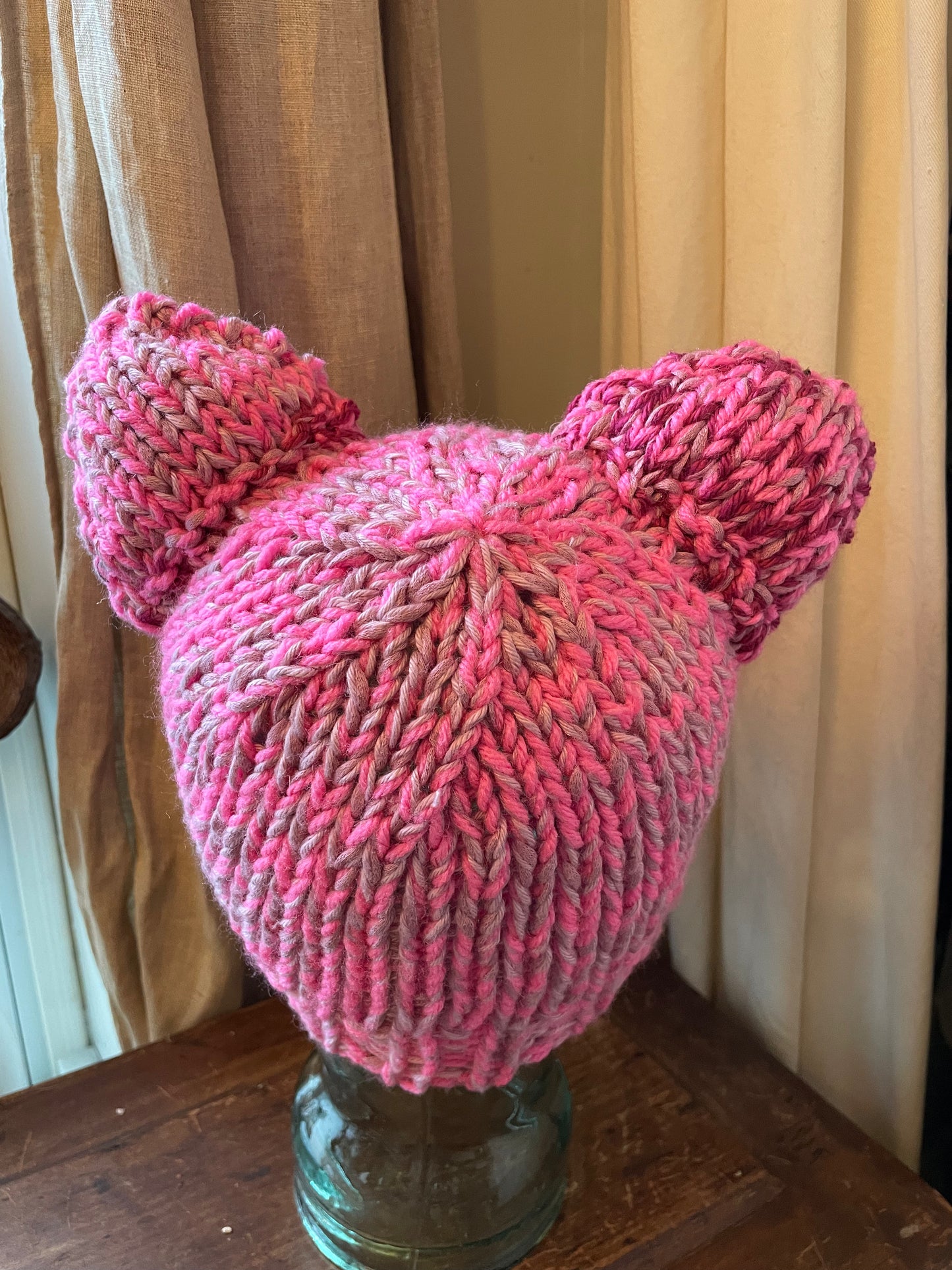 Hand-Knitted Pink Pussy hat with Cat Ears – Small Adult/Teen
